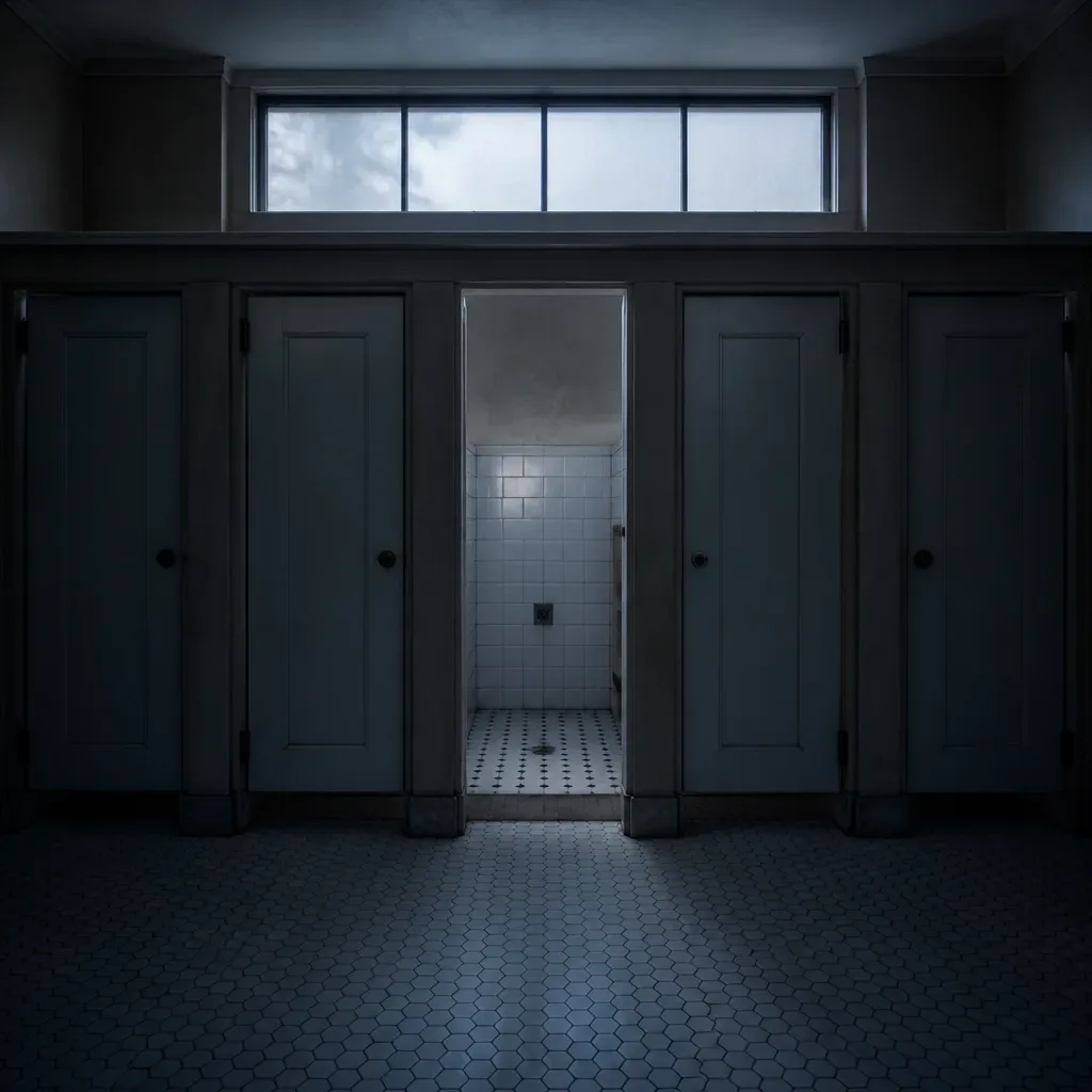 Public bathroom stall missing its door
