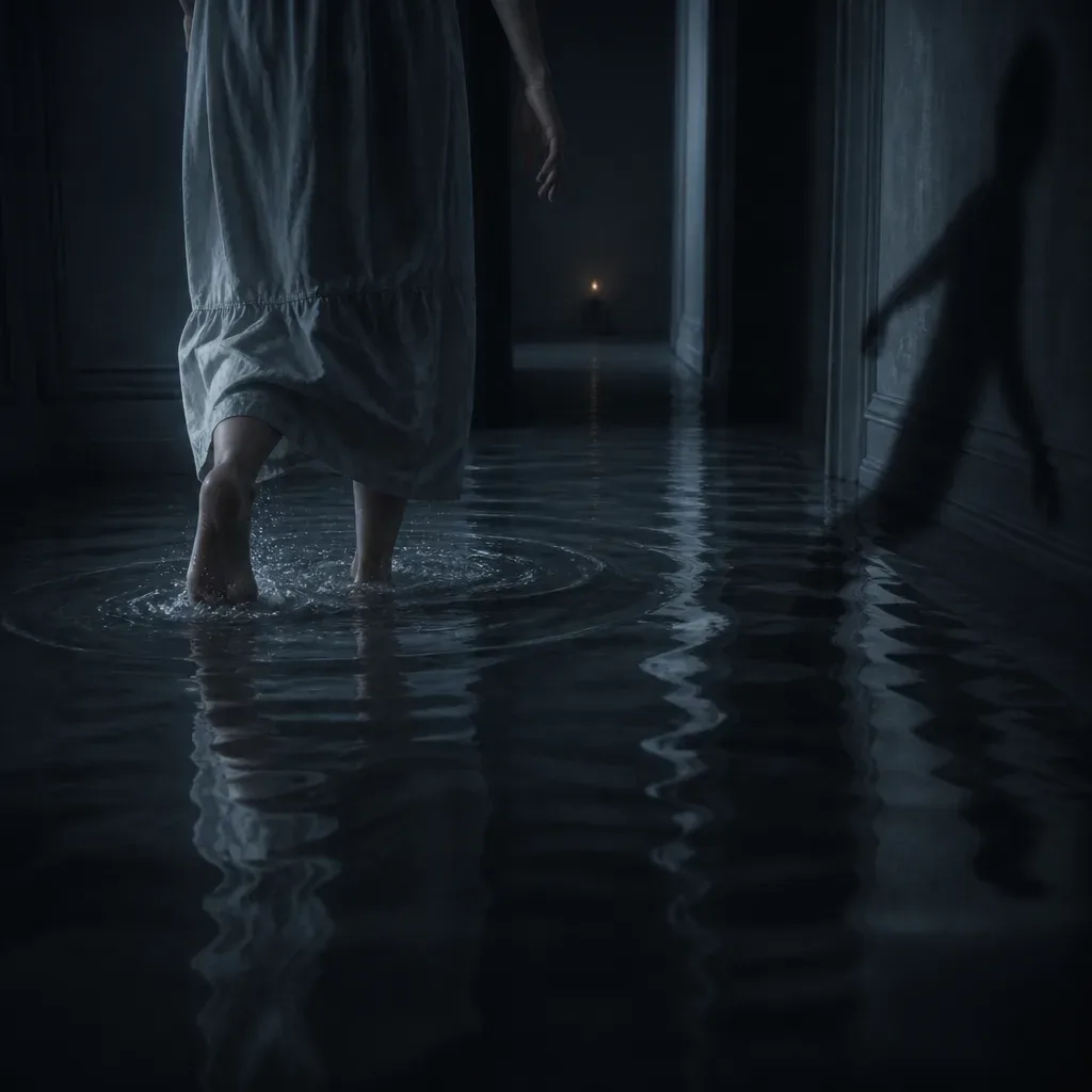 Feet struggling to run through dreamlike water