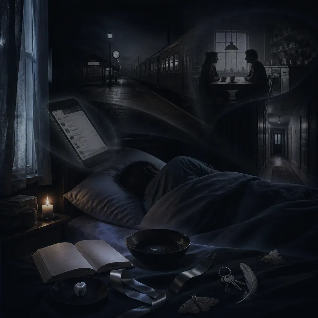 Sleeping mind surrounded by fragments of daily life