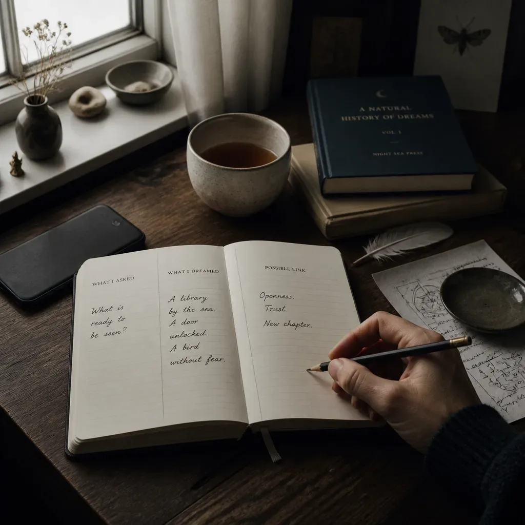 Morning dream journal with three written columns