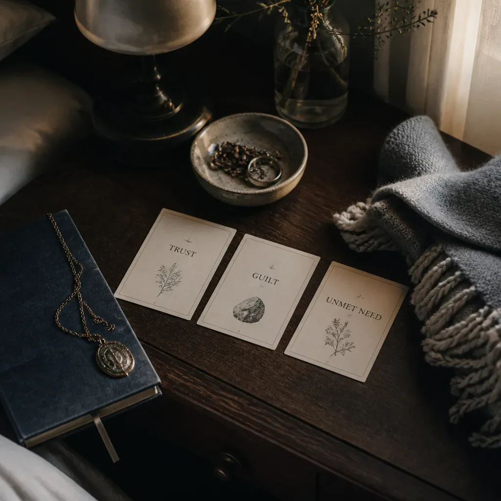 Cards labeled trust guilt and unmet need