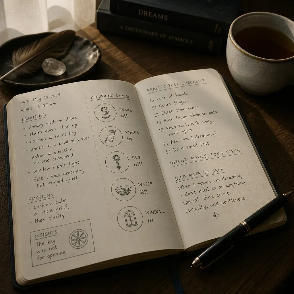 Morning dream journal with circled recurring symbols