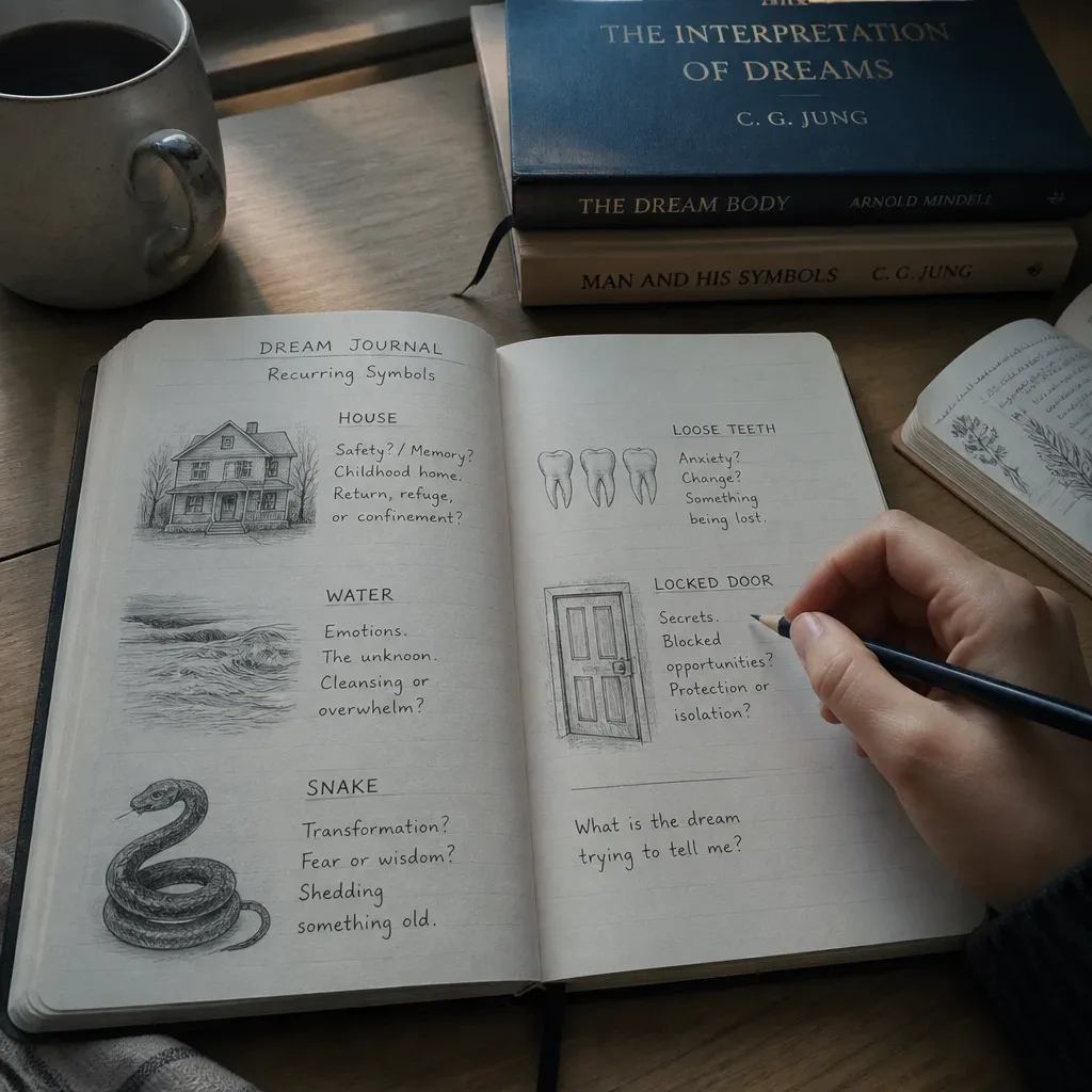 Dream journal with sketches of common symbols
