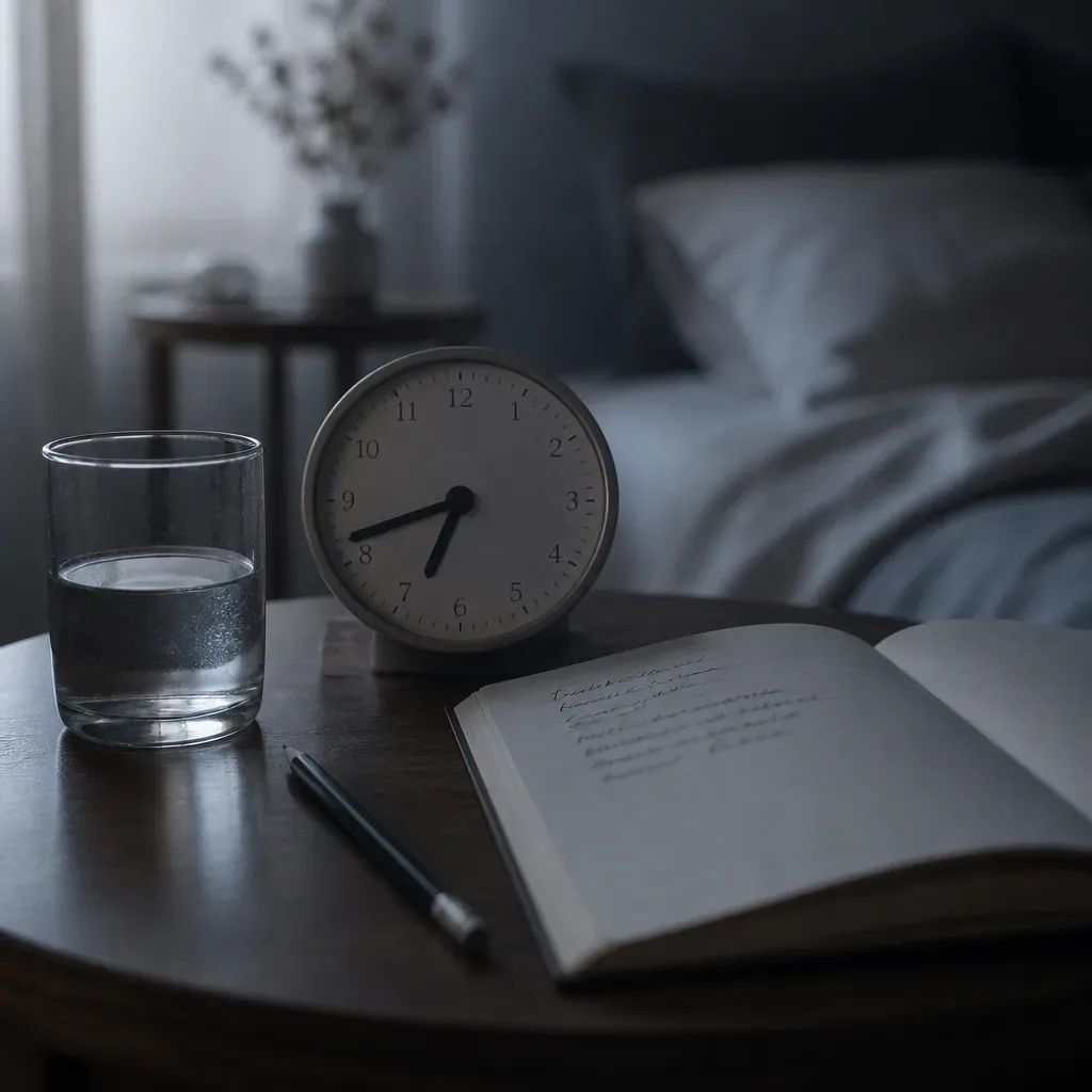 Notebook and water beside bed after vivid dream
