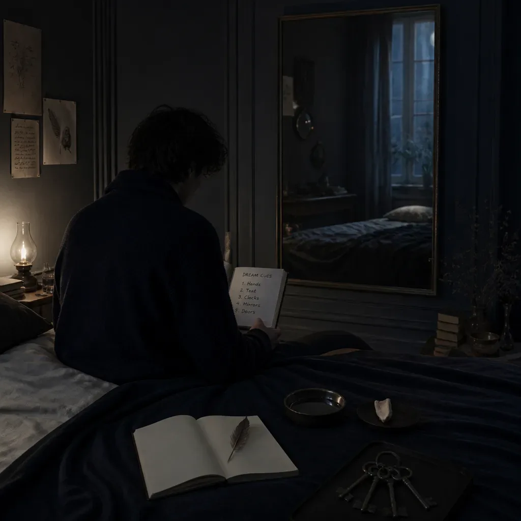 Person reviewing dream cues before sleep