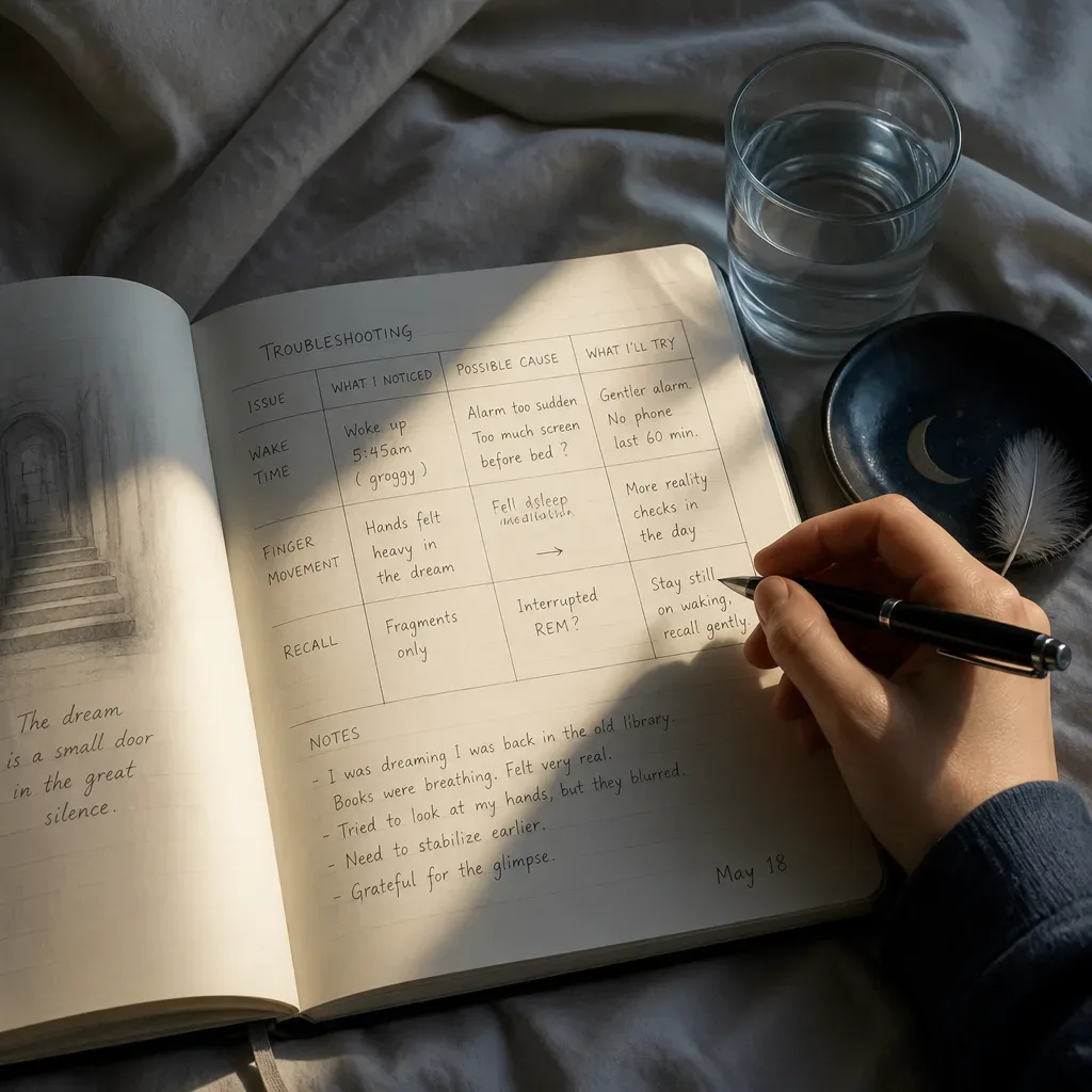 Morning dream journal with FILD notes