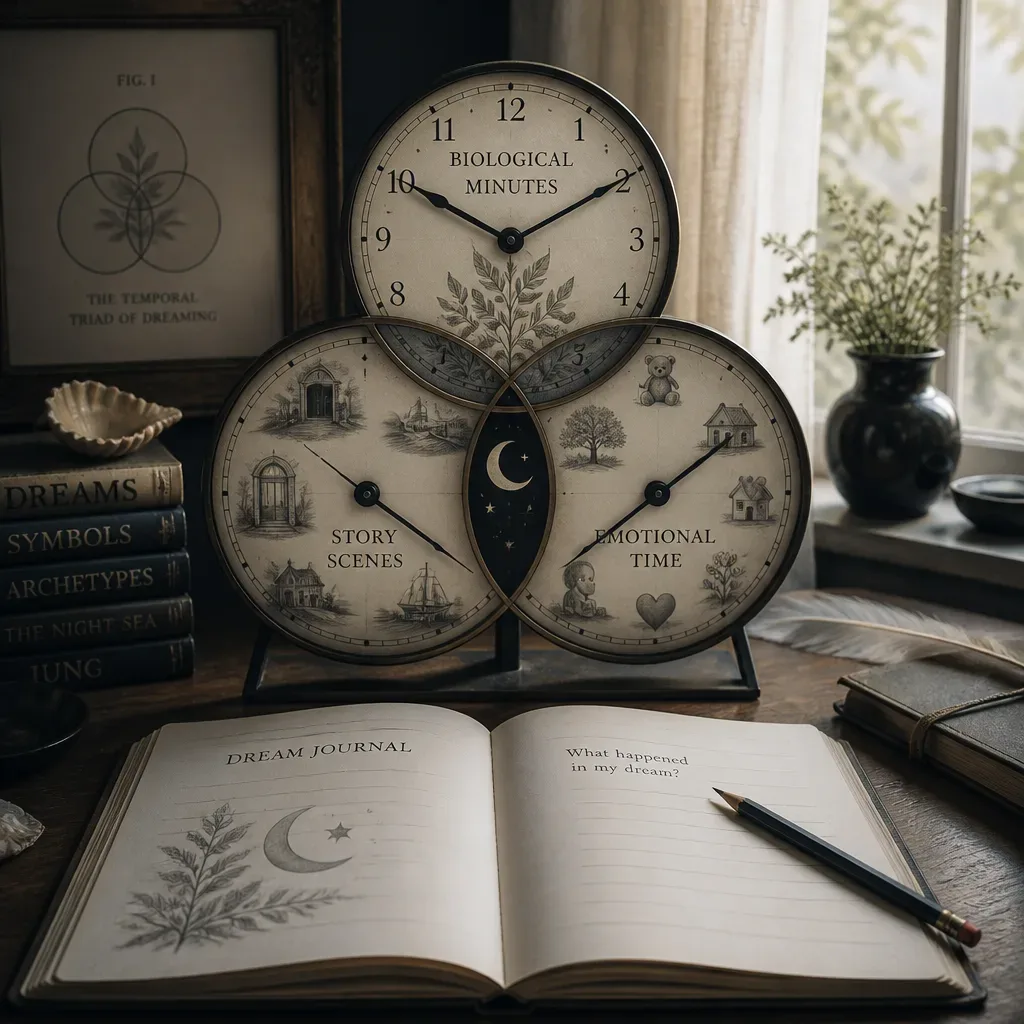 Three clocks showing biological story and emotional dream time