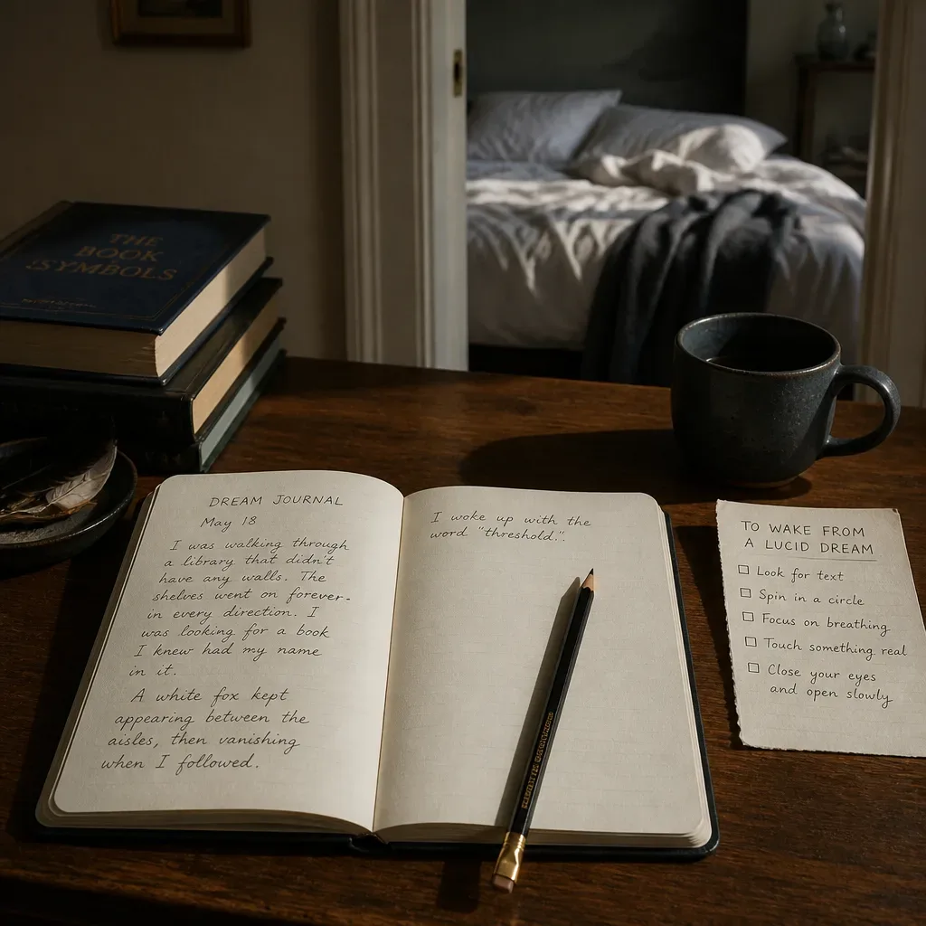 Quaderno dei sogni del mattino con checklist calma per il risveglio