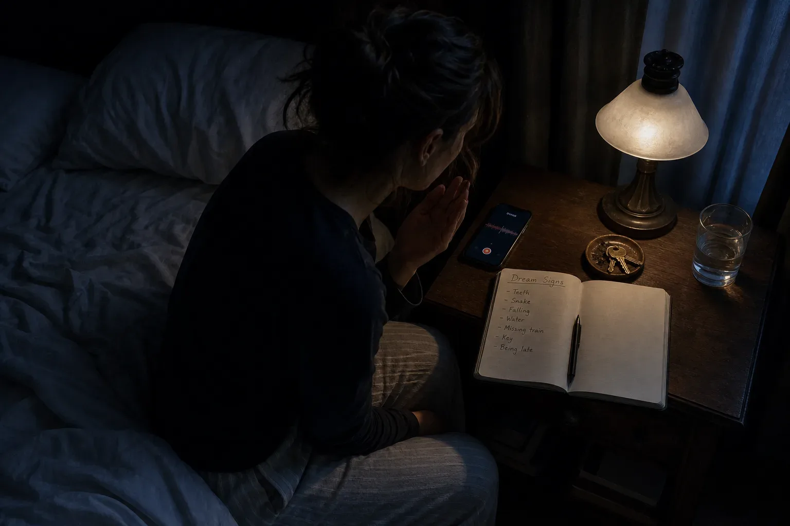 Person recording a quiet bedtime dream cue
