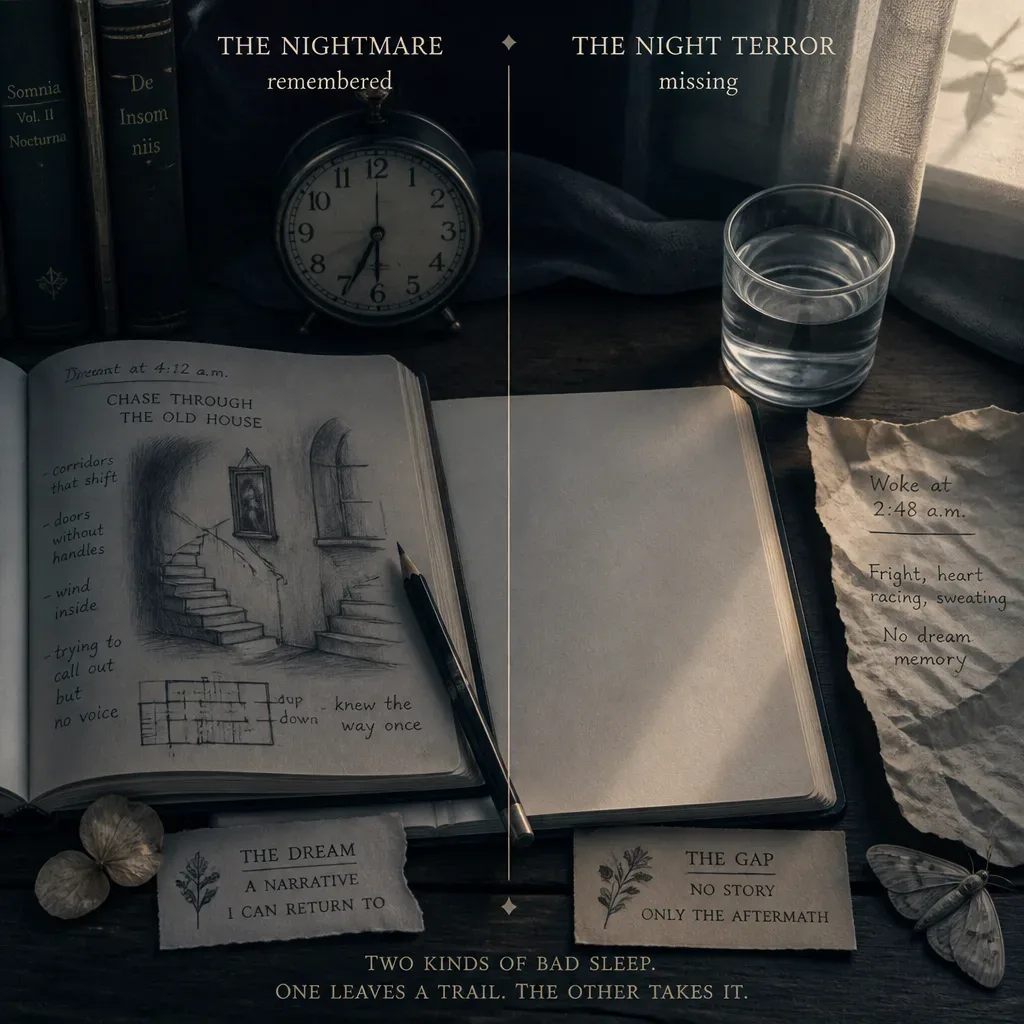 Notebook beside blank page after disturbed sleep