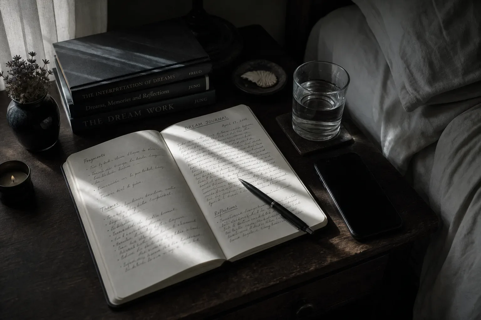 Dream journal beside a quiet morning window