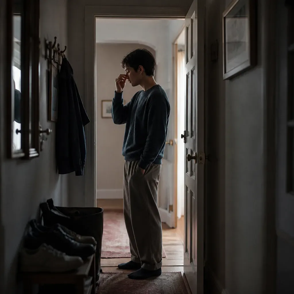 Person practicing a doorway reality check