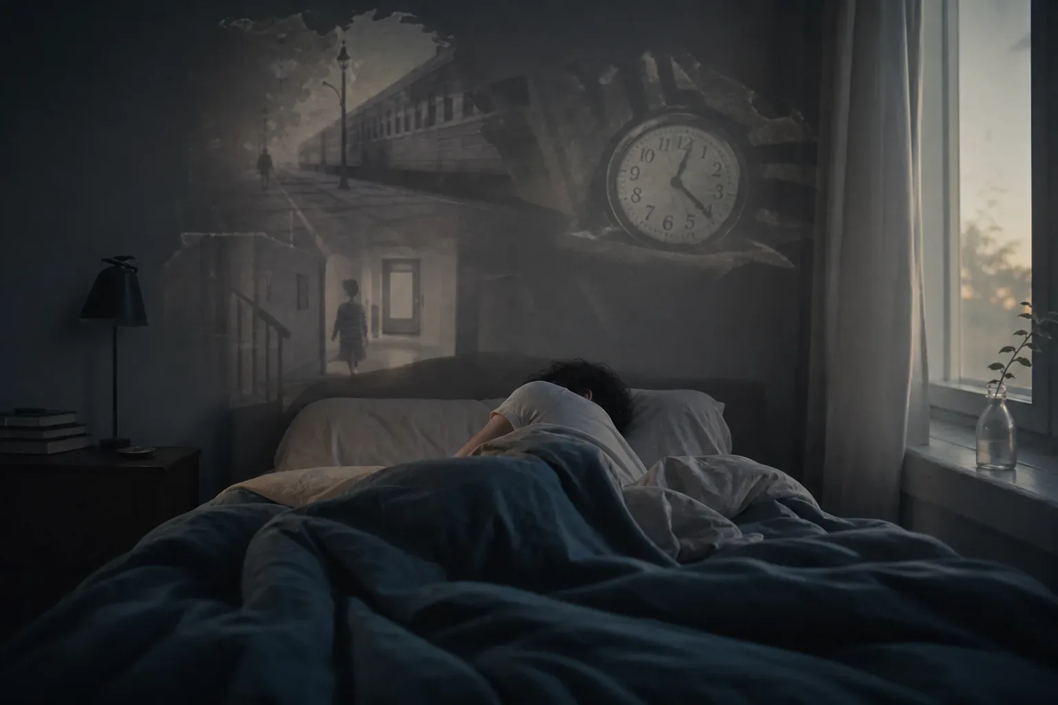 Orang tidur menjelang fajar dengan cahaya seperti mimpi