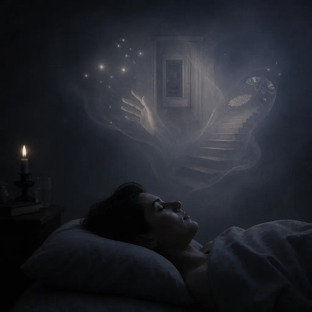 Soft dream images forming above a resting sleeper