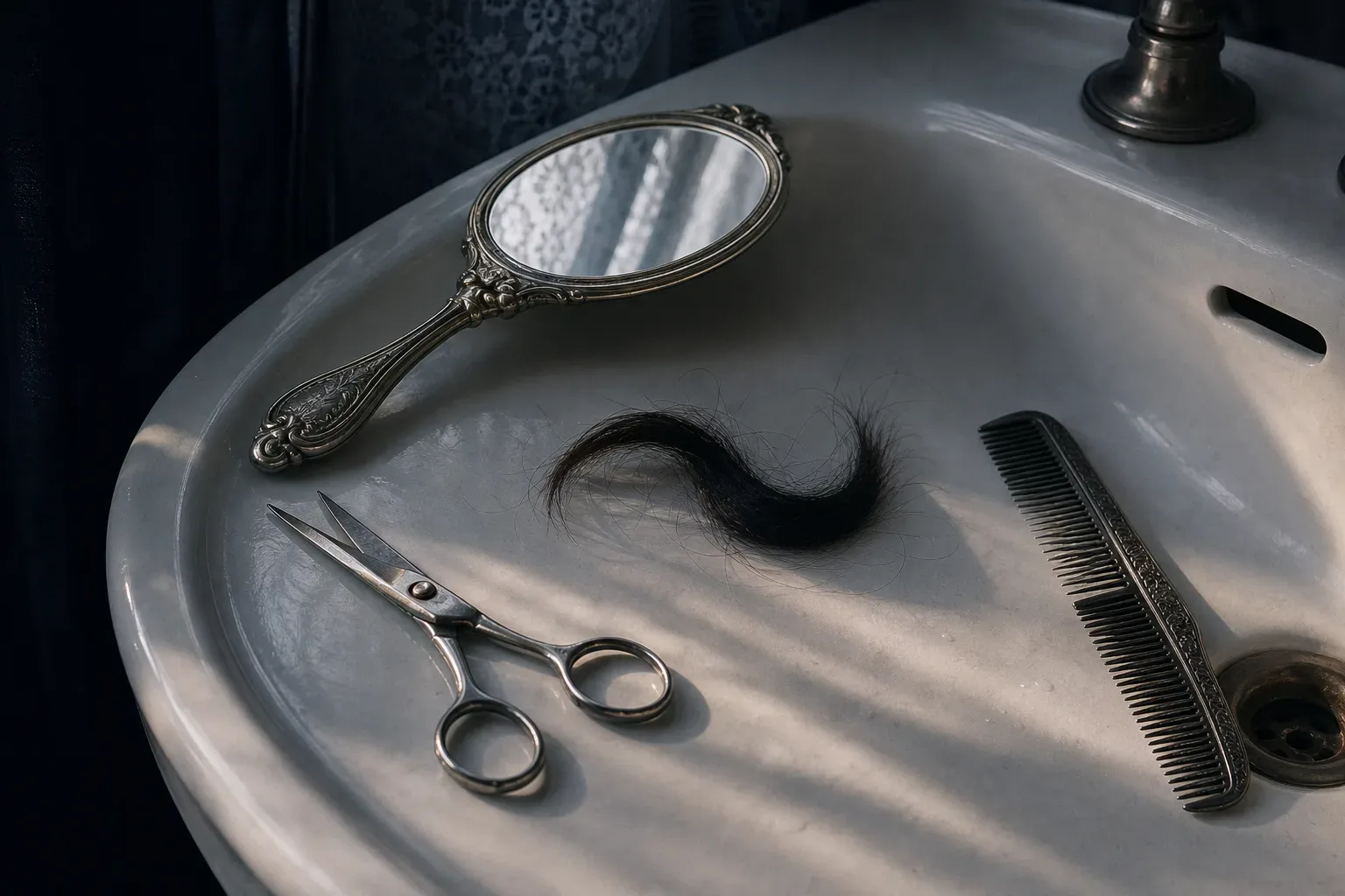 Symbolic still life: Cutting or losing hair